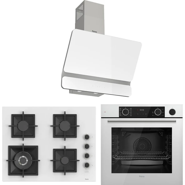 Ferre Fryart Sc Serisi Wok'lu Beyaz 3'lü Ankastre Set (XE64CB-SC406-D081) ürün görseli 1