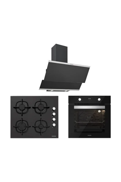 Silverline Siyah Cam Ankastre Set 5 Yıl Garanti (3420 Classy 60+cs5343b01+bo6502b02) ürün görseli 1