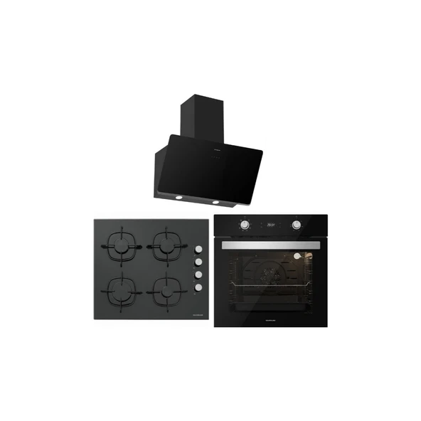 Silverline Siyah Cam Ankastre Set (BO6504B01 + CS5335B01 + 3457) ürün görseli 1