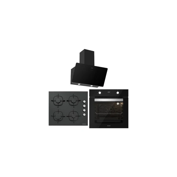 Silverline BO6502B02 - CS5335B01 - 3457 Soho 60 Siyah Cam Ankastre Set ürün görseli