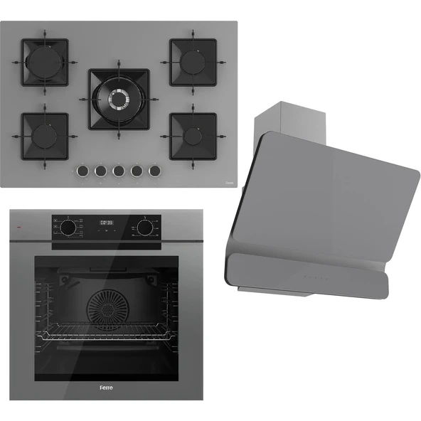 Ferre Fryart Serisi Gri Set (SS038 + QEP63CPR +D082) - Döküm Izgara / 75 cm Ocak ürün görseli 1