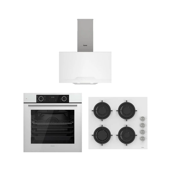 Ferre Fryart Beyaz Set ( D064 Beyaz Davlumbaz -CS206 Beyaz Ocak- XE63CB Fryart Beyaz Fırın) ürün görseli 1