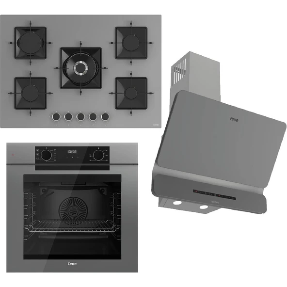Ferre Fryart-Sılentart Serisi Gri Set (SS038 + QEP63CPR +D082-SA) - Döküm Izgara / 75 cm Ocak ürün görseli 1