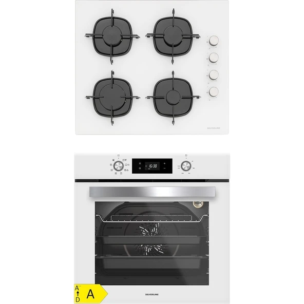 Silverline BO6504W01 - CS5335W01 Beyaz Cam Ankastre Set ürün görseli 1