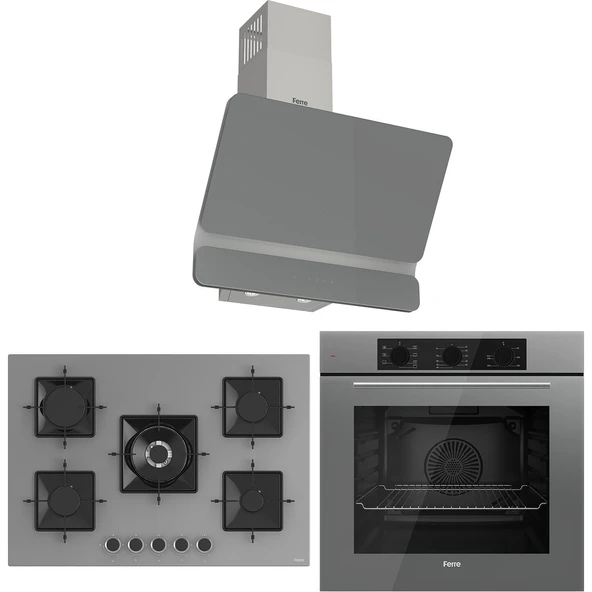 Ferre Ss Serisi Gri 5 Gözlü Ankastre Set ( QBL62CPR-SS038-D082 ) ürün görseli 1