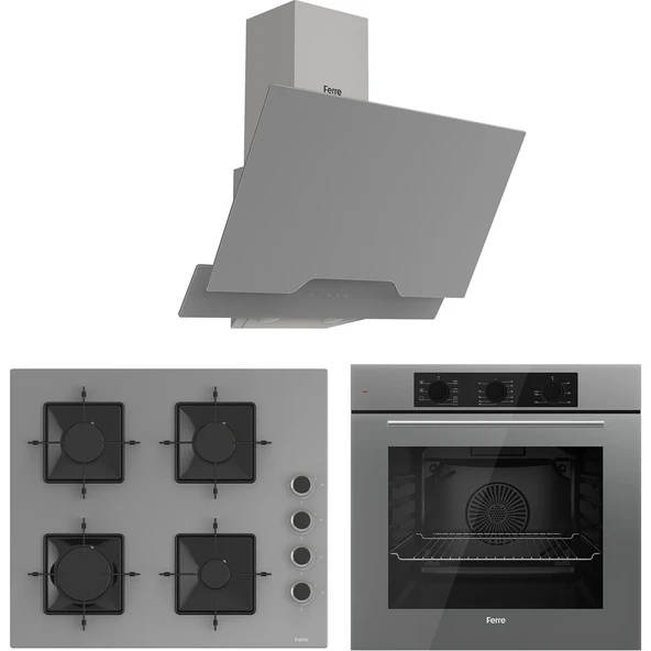 Ferre Elegant Line Gri Cam Ankastre Set ( QBL62CPR-SS208-D065 ) ürün görseli 1