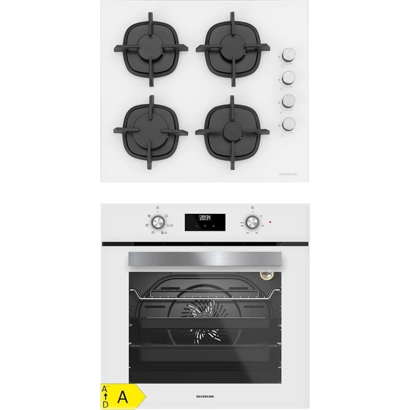 Silverline 2'li BO6502W02 - CS5343W01 Beyaz Cam Ankastre Set ürün görseli 1