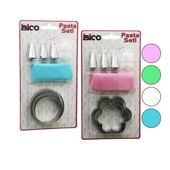 8PCS  PASTA SÜSLEME SETİ - 3-KURABİYE KALIP=YUVARLAK - ÇİÇEK 1-KREMA TORBASI - 3-METAL+1-PLS.UÇ (2818) ürün görseli 1