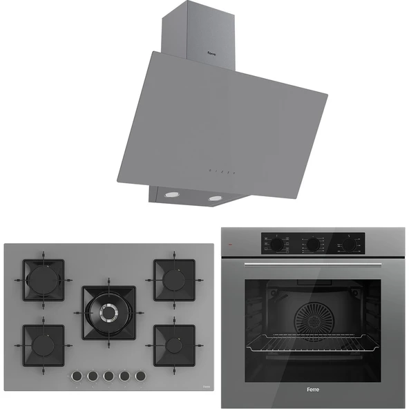 Ferre Ss Serisi Gri 5 Gözlü Ankastre Set ( QBL62CPR-SS038-D079 ) ürün görseli 1