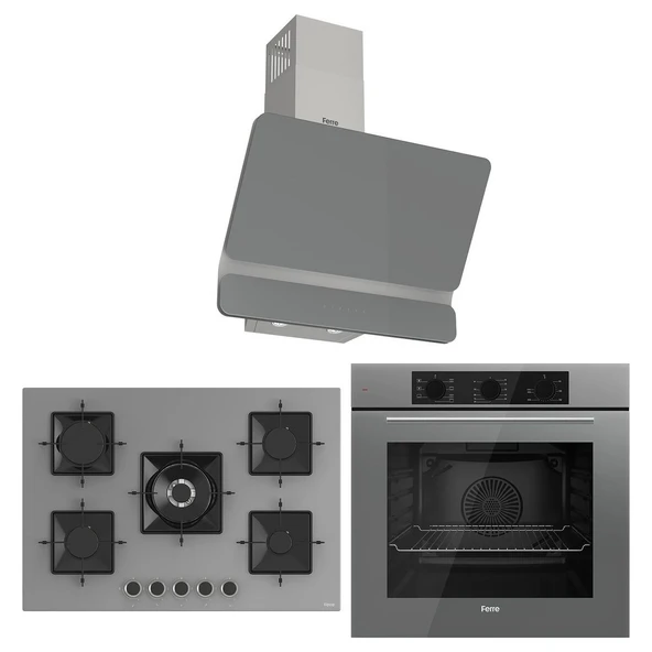 Ferre Ss Serisi Gri 5 Gözlü Ankastre Set ( QBL62CPR-SS038-D082 ) ürün görseli 1