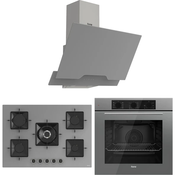 Ferre Ss Serisi Gri 5 Gözlü Ankastre Set ( QBL62CPR-SS038-D065 ) ürün görseli 1