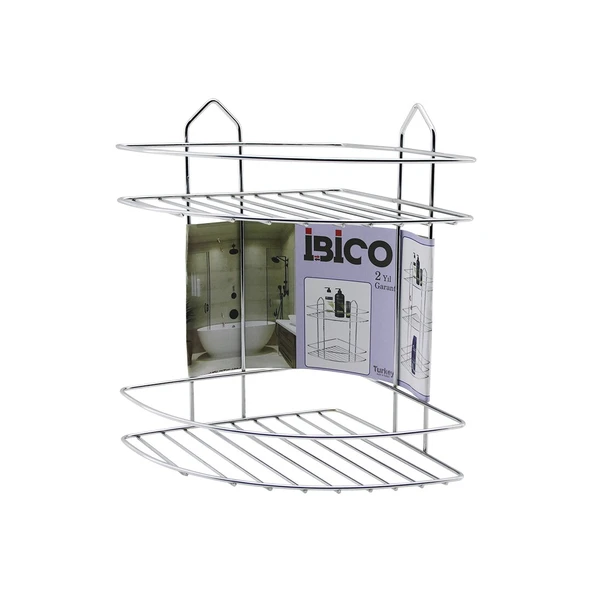 2 KATLI - ÜÇGEN   KROM   METAL  BANYO KÖŞELİK - DUŞKABİN RAF (2818) - Resim 2