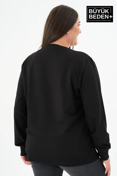 Kadın Büyük Beden Bisiklet Yaka İnce Sweatshirt – Regular Fit %64 Pamuklu SPR26BSWk956 - 5