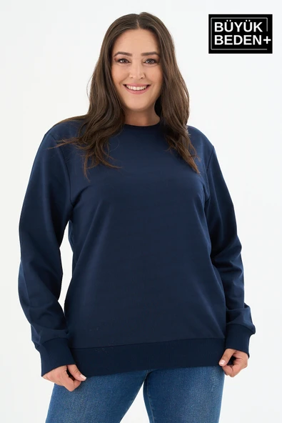Kadın Büyük Beden Bisiklet Yaka İnce Sweatshirt – Regular Fit %64 Pamuklu SPR26BSWk956 - 8