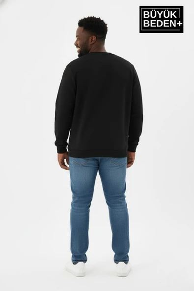 Erkek Büyük Beden Bisiklet Yaka Kollar ve Etek Ribanalı İnce Sweatshirt SPR26BSW956 - Resim 10