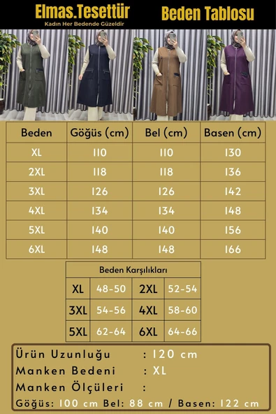 Kadın Tesettür Giyim Büyük Beden Ottoman Yelek - Resim 2