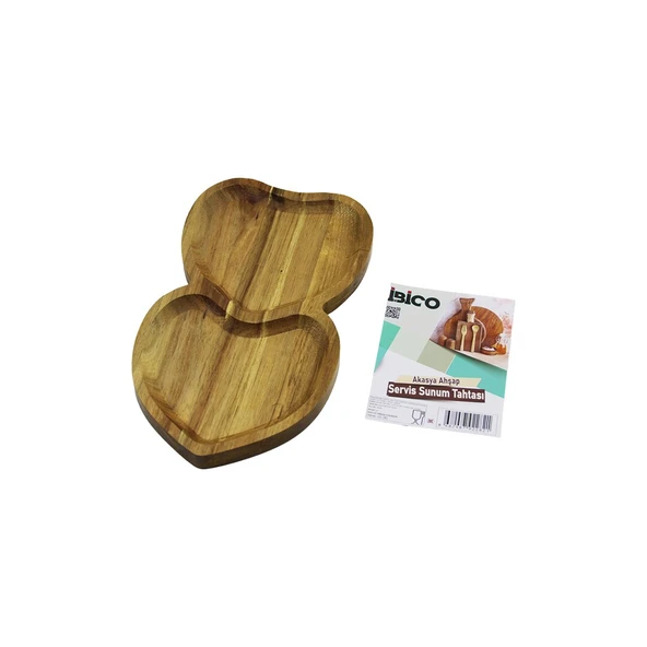 AKASYA KALPLİ  2 BÖLMELİ  AHŞAP SERVİS SUNUM TEPSİ - TAHTASI  25 X 14 X 1.4CM (2818) ürün görseli 1