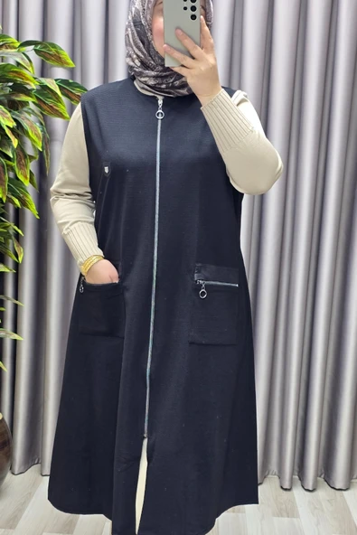 Kadın Tesettür Giyim Büyük Beden Ottoman Yelek - Resim 9