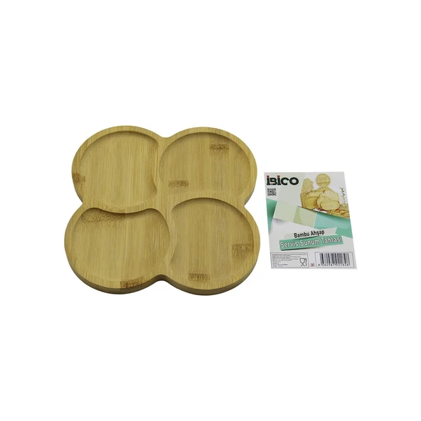 KARE 4 YUVARLAK KÖŞELİ - BÖLMELİ AHŞAP BAMBU SERVİS SUNUM TEPSİ - TAHTASI 20 X 20 X 1.4CM (2818) ürün görseli 1