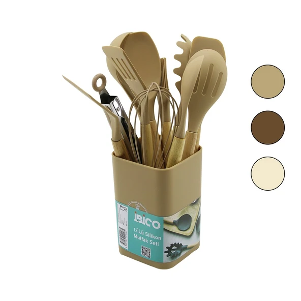 11PCS+KOVA SİLİKON MUTFAK SETİ BAMBU SAP 3-KAŞIK- 3-SPATULA- 1-KEVGİR- 1-KEPÇE- 1-MAŞA- 1-ÇRPC- 1-FRÇ (2818) ürün görseli 1