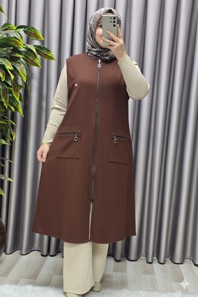 Kadın Tesettür Giyim Büyük Beden Ottoman Yelek - Resim 11