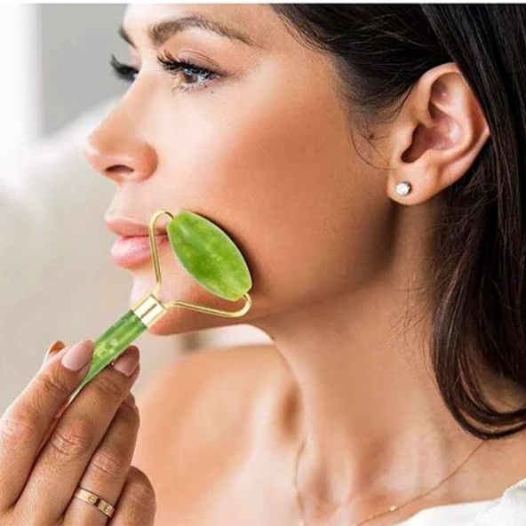 Özel Süngerli Kutusunda Kırılmaz Çift Taraflı 2li Cilt Yüz Masaj Aleti Jade Roller Yeşim Taşı (2818) - Resim 2