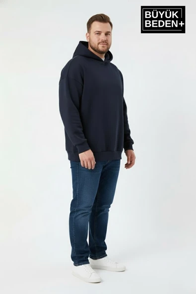 Erkek Büyük Beden İnce Kapşonlu Kollar Ve Etek Ribanalı Swatshırt SPR26BSW957 - Resim 8