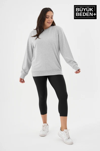 Kadın Büyük Beden Bisiklet Yaka İnce Sweatshirt – Regular Fit %64 Pamuklu SPR26BSWk956 - 11