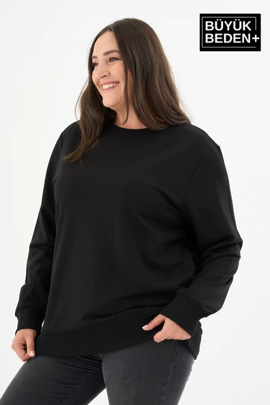 Kadın Büyük Beden Bisiklet Yaka İnce Sweatshirt – Regular Fit %64 Pamuklu SPR26BSWk956 - 2