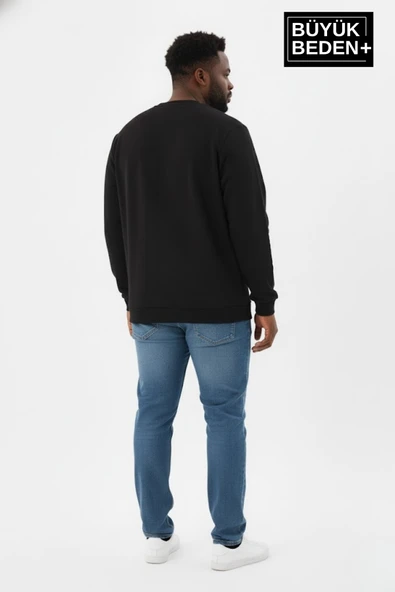 Erkek Büyük Beden Bisiklet Yaka Kollar ve Etek Ribanalı İnce Sweatshirt SPR26BSW956 - Resim 9