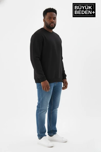 Erkek Büyük Beden Bisiklet Yaka Kollar ve Etek Ribanalı İnce Sweatshirt SPR26BSW956 - Resim 8