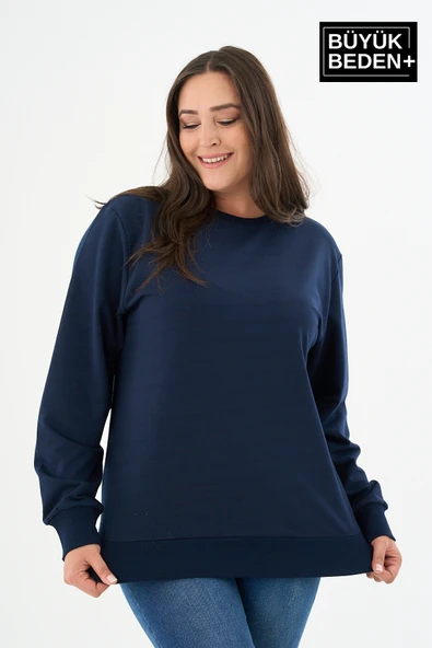 Kadın Büyük Beden Bisiklet Yaka İnce Sweatshirt – Regular Fit %64 Pamuklu SPR26BSWk956 - 9