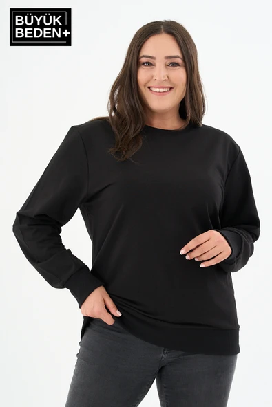 Kadın Büyük Beden Bisiklet Yaka İnce Sweatshirt – Regular Fit %64 Pamuklu SPR26BSWk956 - 3