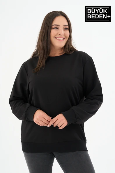 Kadın Büyük Beden Bisiklet Yaka İnce Sweatshirt – Regular Fit %64 Pamuklu SPR26BSWk956 - 4