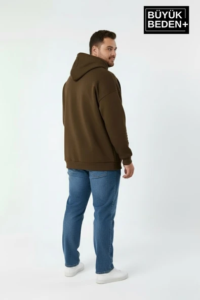 Erkek Büyük Beden İnce Kapşonlu Kollar Ve Etek Ribanalı Swatshırt SPR26BSW957 - Resim 11