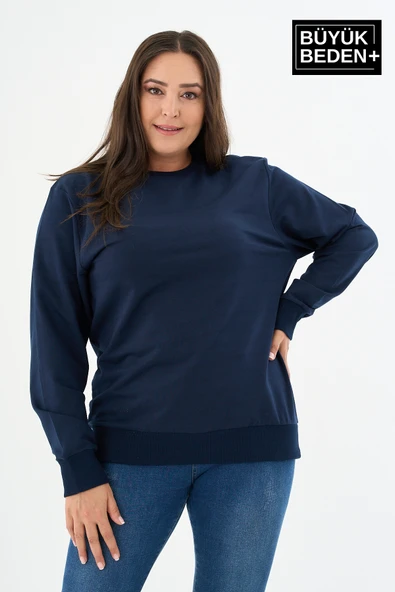 Kadın Büyük Beden Bisiklet Yaka İnce Sweatshirt – Regular Fit %64 Pamuklu SPR26BSWk956 - 7