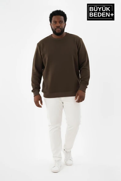 Erkek Büyük Beden Bisiklet Yaka Kollar ve Etek Ribanalı İnce Sweatshirt SPR26BSW956 - Resim 4