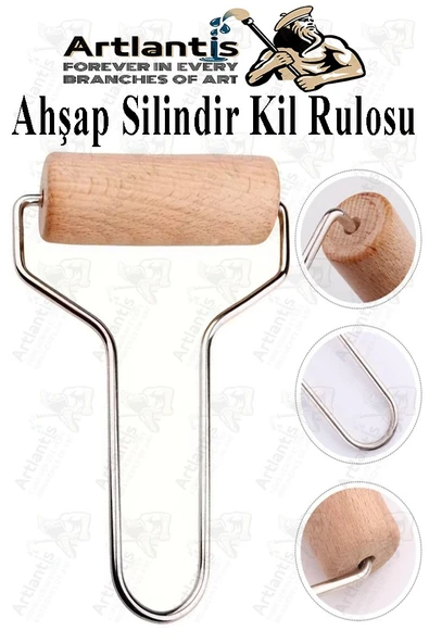 Ahşap Silindir Kil Rulosu 5 Cm 1 Adet Seramik Şekillendirme Metal Sap Çömlekçilik Hamur Açma Matı