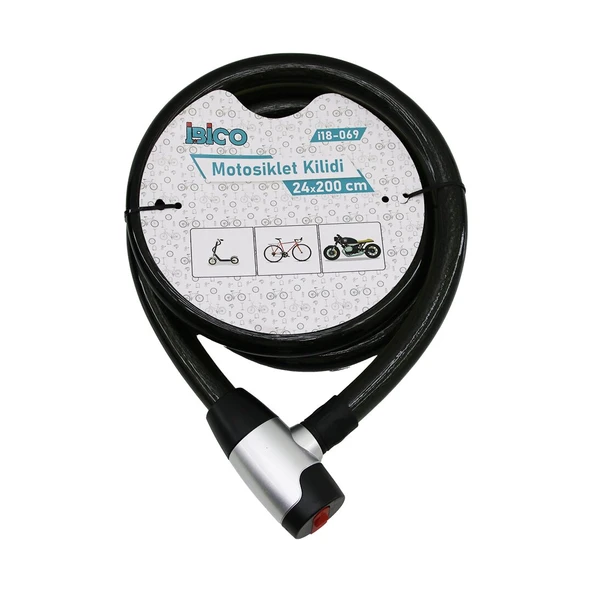 ANAHTARLI METAL KAPLAMA KAFAÇEK-İT KİLİT KAPAKMOTOR - BİSİKLET KİLİT ÇELİK TELSİYAH ŞEFFAF KILIF24MMX200CM (2818) ürün görseli 1