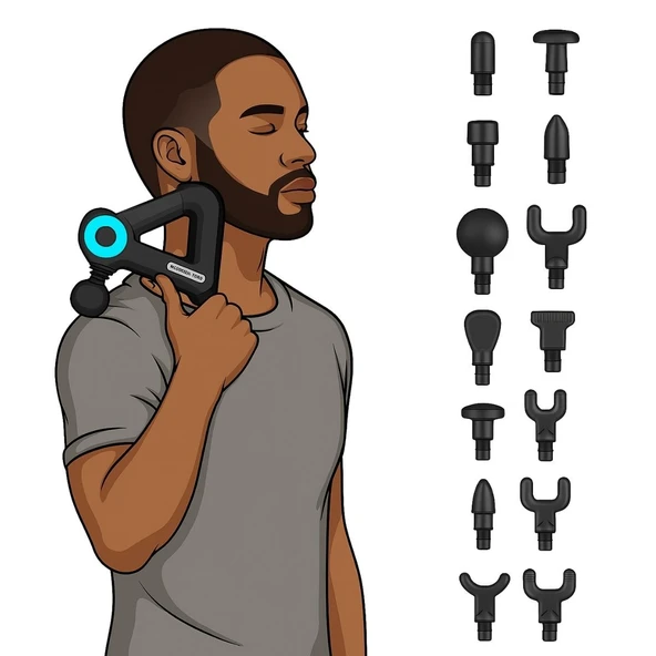 12 Farklı Başlıklı Profesyonel Masaj Tabancası - Kas Gevşetici ve Yorgunluk Giderici Masaj Aleti (2818) - Resim 4