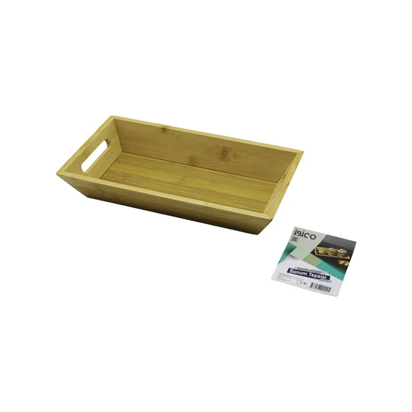 DİKDÖRTGEN=16X30CM  DERİN=4.5CM  AHŞAP BAMBU SUNUM TEPSİSİ ÇİFT OYMA KULPLU (2818) ürün görseli 1