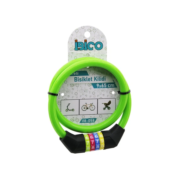 ŞİFRELİ İNCE BİSİKLET KİLİT ÇELİK TEL YEŞİL RENKLİ KILIF 9MMX65CM (2818) ürün görseli 1