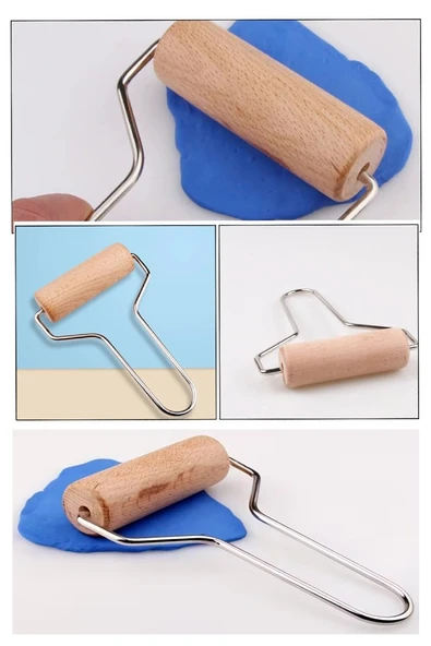 Ahşap Silindir Kil Rulosu 5 Cm 1 Adet Seramik Şekillendirme Metal Sap Çömlekçilik Hamur Açma Matı - 2