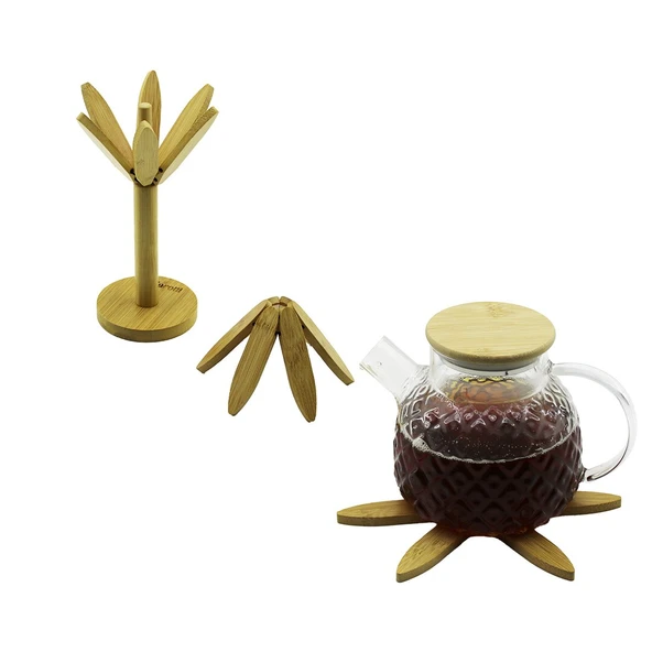 STANDLI AĞAÇ MODEL 2PCS AHŞAP BAMBU KATLANIR NİHALE 6-YAPRAKLI ÇİÇEK MODELİ= ÇAP: 20CM (2818) ürün görseli