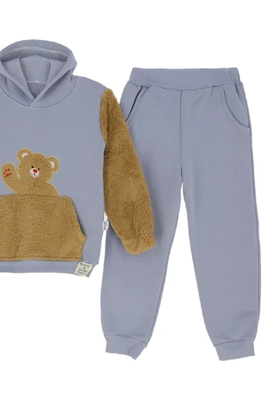 Erkek Çocuk Welsoft Kumaş 2'li Takım (Kapüşonlu Sweat+Polar Alt) 12377 - Resim 4