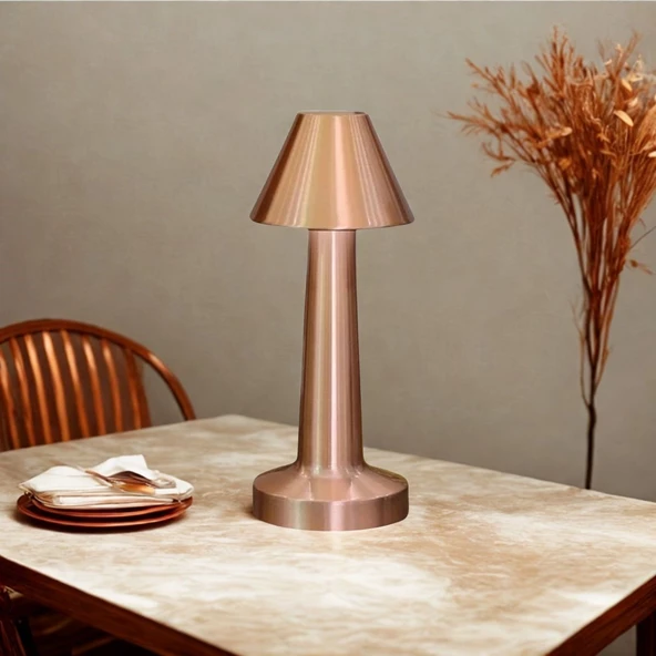 Çatı Model Bronz Renk Şarjlı Dokunmatik 3 Renkli LED Masa Lambası (2818) - Resim 2