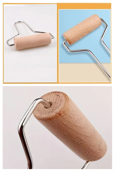 Ahşap Silindir Kil Rulosu 5 Cm 1 Adet Seramik Şekillendirme Metal Sap Çömlekçilik Hamur Açma Matı - 4