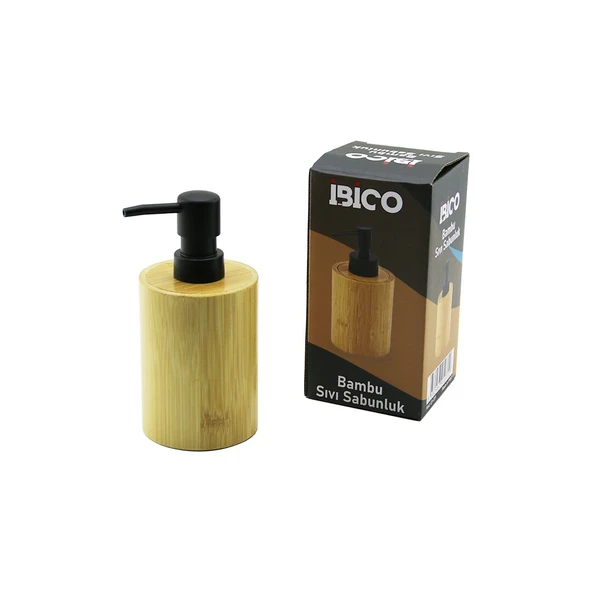 YUVARLAK AHŞAP BAMBU SIVI SABUNLUK SİYAH PLASTİK POMPA  ÇAP: 8CM - Y: 11CM (2818) ürün görseli 1