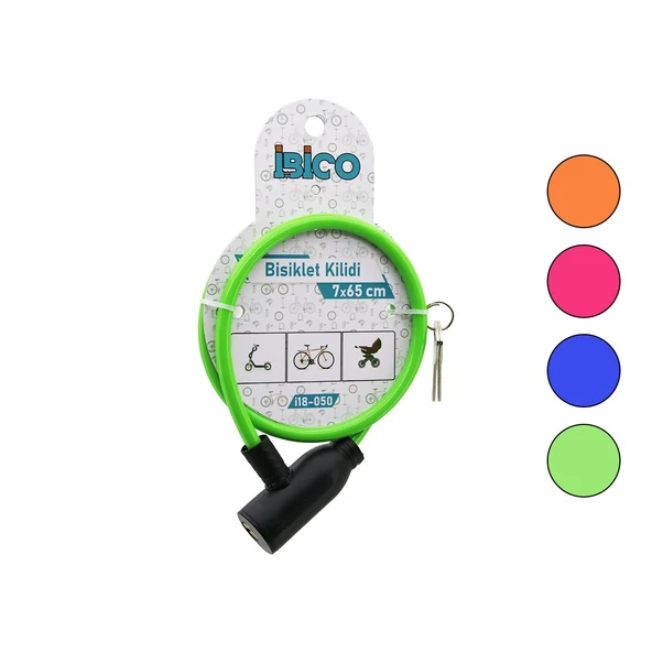 ANAHTARLI EKO - İNCE PLASTİK KAFA BİSİKLET KİLİT ÇELİK TEL RENKLİ KILIF 7MMX65CM (2818) ürün görseli 1