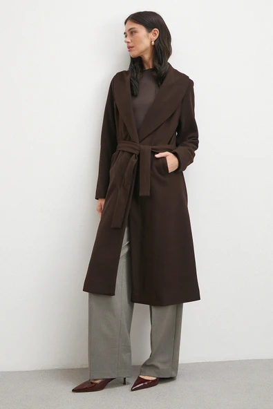 Kuşaklı Kaşe Kaban Kahve - Resim 4